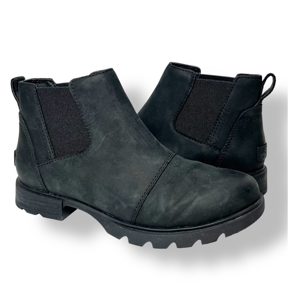 Sorel Emelie‎ III Chelsea Ankle Boots 6 black waterproof leather minimalist